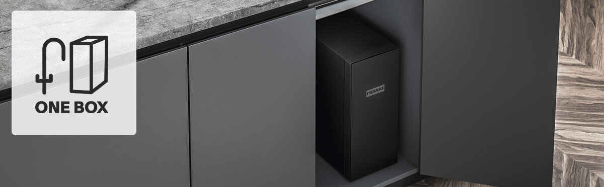 BATERIA FRANKE MYTHOS WATER HUB ALL IN ONE Szafka pod zlewem z modułem filtrującym i ikoną „ONE BOX”. Kompaktowy system filtracji one box kompaktowy system pod zlewem łatwy montaż oszczędność miejsca