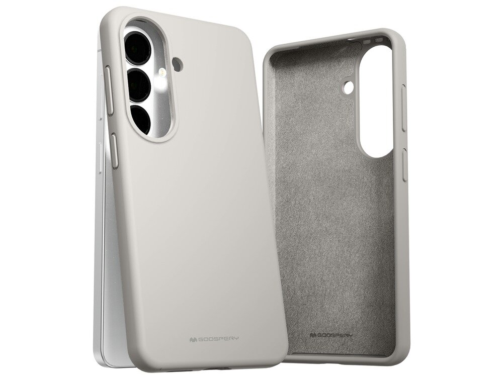 Na obrazie widoczne są dwa etui w kolorze kamiennym, przeznaczone do telefonu z trzema otworami na aparat. Na dole etui znajduje się logo \'GOOSPERY\'.