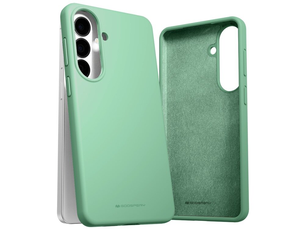 Zielone etui silikonowe z wycięciami na aparat i przyciski, widoczne z przodu i z tyłu. Na etui znajduje się logo \'MERCURY\'.