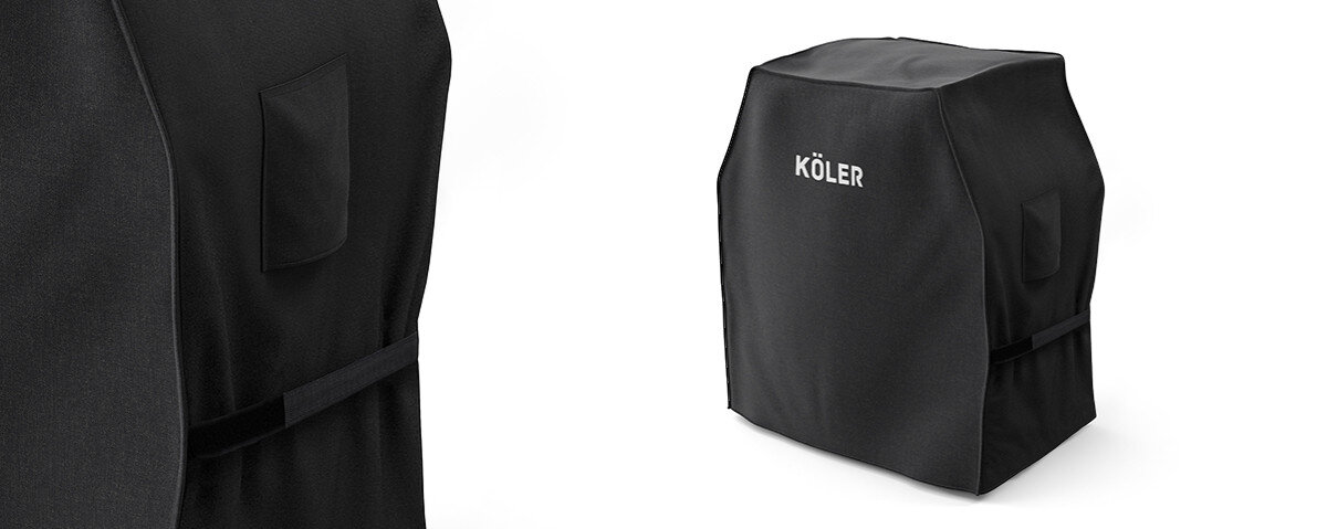 Pokrowiec na grilla KOLER KEM-05, rzepy, wentylacja, stabilność, korozja, na białym tle pokrowiec z 2 perspektyw