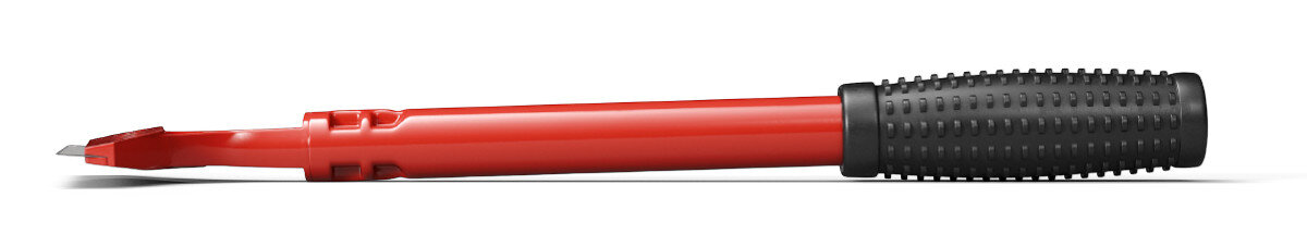 Skrobak KOLER KRA8, uchwyt, gumowy, metalowy, kontrola, na białym tle skrobak od bocznej strony