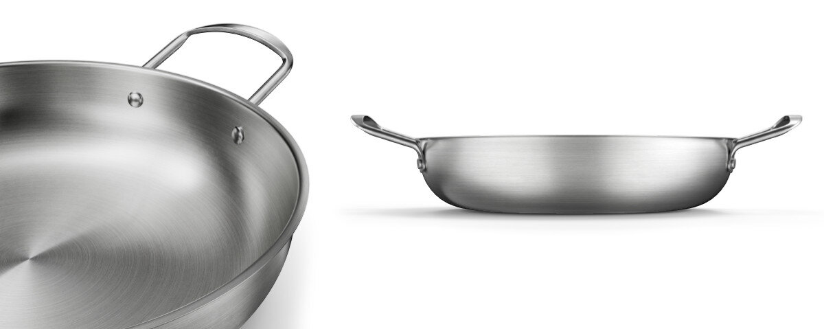 Wok do grilla KOLER KRA48, wok, ryż, tofu, grill, na białym tle wok od bocznej strony oraz od strony uchwytu