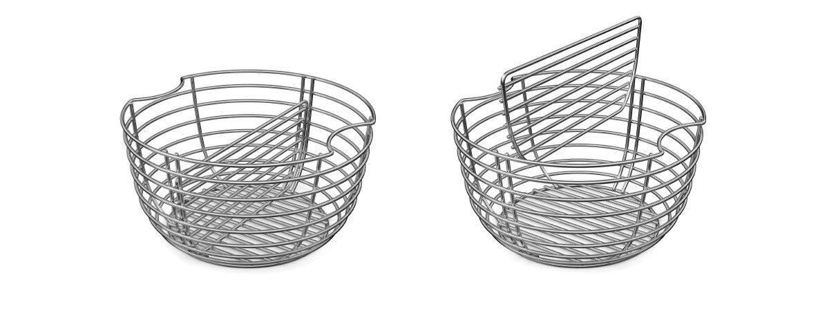 Kosz na węgiel KOLER KRA44, sterowanie, żar, szybko, pieczenie, delikatne, na białym tle wizualizacja wyjmowania przedziałki kosza