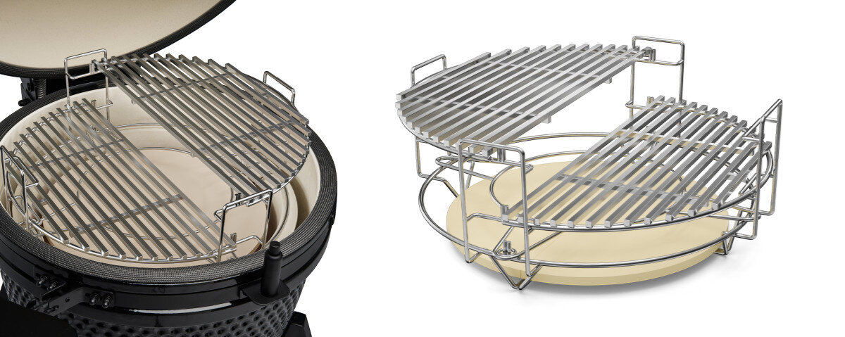 Zestaw do grillowania KOLER KRA49, trzy strefy, grill, smak, ruszt, na białym tle ruszt w grillu oraz na zewnątrz