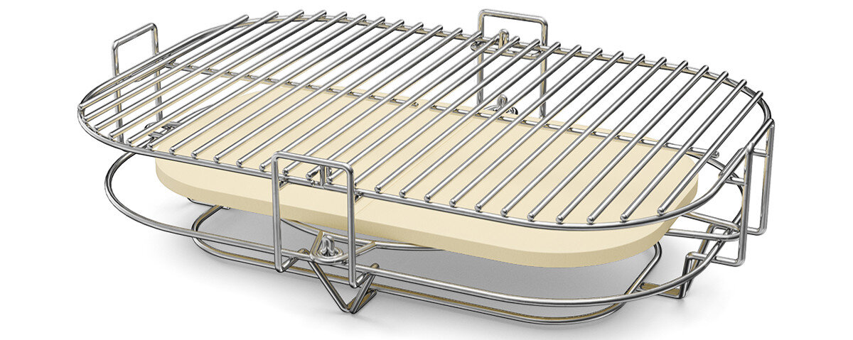 Grill węglowy KOLER Kamado EG23, poziomy, pośrednie, pizza, chleb, na białym tle główny ruszt grilla