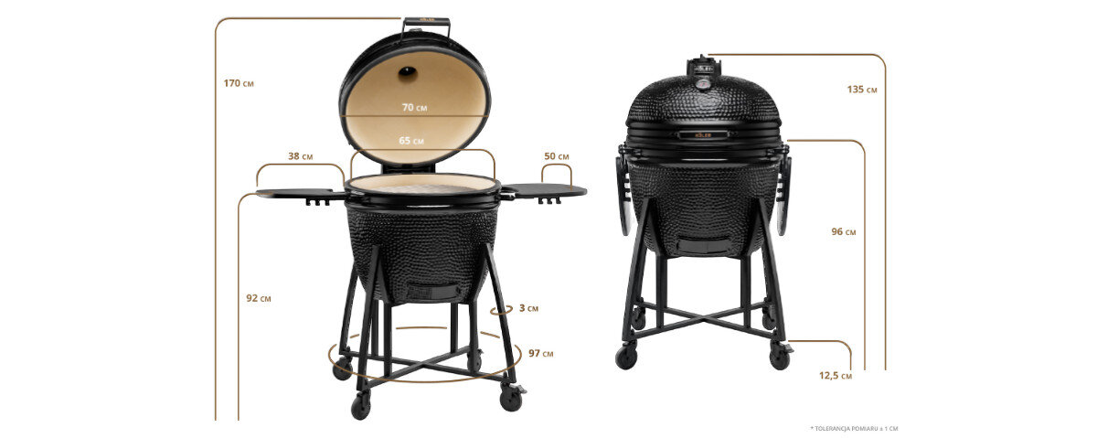 Grill węglowy KOLER Kamado EG29, grill, Kamado, 65cm, ceramiczny, na białym tle grill frontem na wprost z podaniem wymiarów