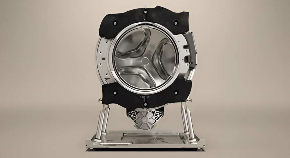 PRALKA ASKO W3096RW wizualizacja budowa konstrukcja szczegóły techniczne Quattro Construction 2.0 redukcja hałasu redukcja wibracji cztery amortyzatory stalowa płyta minimalizacja ruchów zmniejszenie zużycia żeliwny uchwyt silnika zmotoryzowany zamek drzwi trwałość cicha praca stabilna praca