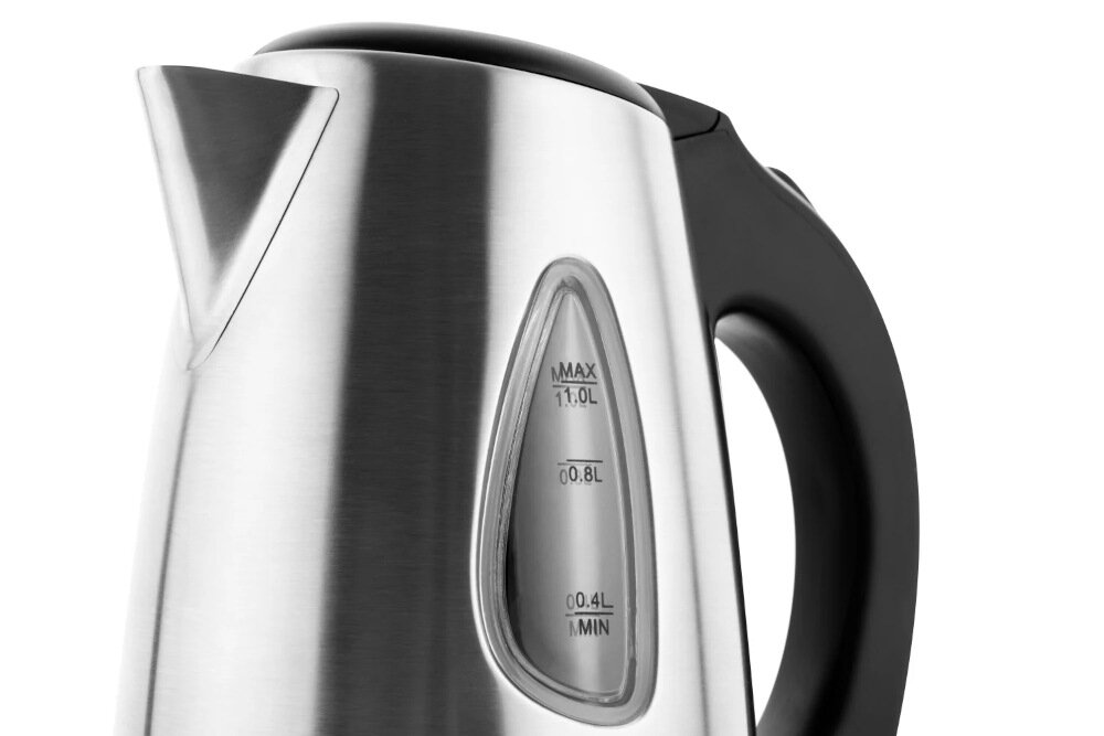 Czajnik HYUNDAI VK118 Inox Szybkie gotowanie moc czas Centralne złącze obrotowe 360° podstawa kierunek korzystanie przestrzeń Wskaźnik poziomu wody woda