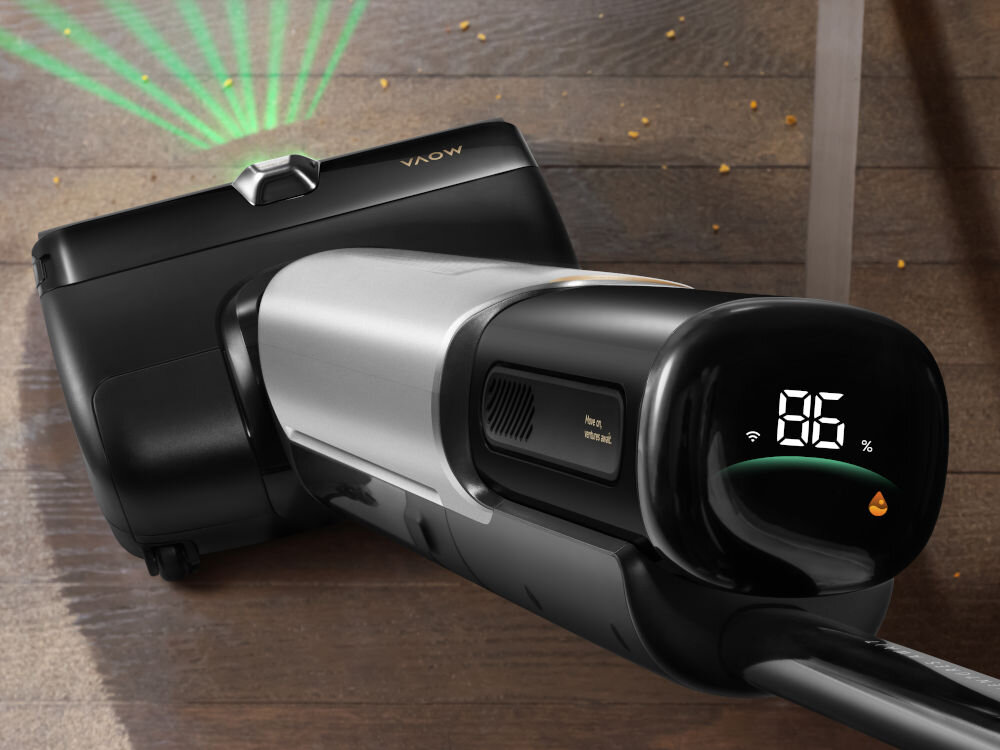 Odkurzacz MOVA X4 Pro zbliżenie na wyswietlacz LED komunikaty głosowe pełna kontrola jasne komunikaty