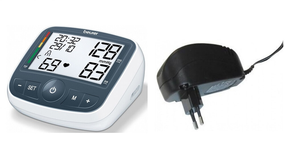 Ciśnieniomierz BEURER BM 40 Biało-szary + zasilacz Pomiar w jednej chwili uruchamia się po naciśnięciu przycisku automatycznie rozpoczyna pomiar zasilanie bateryjne zasilanie sieciowe wygodne rozwiązanie