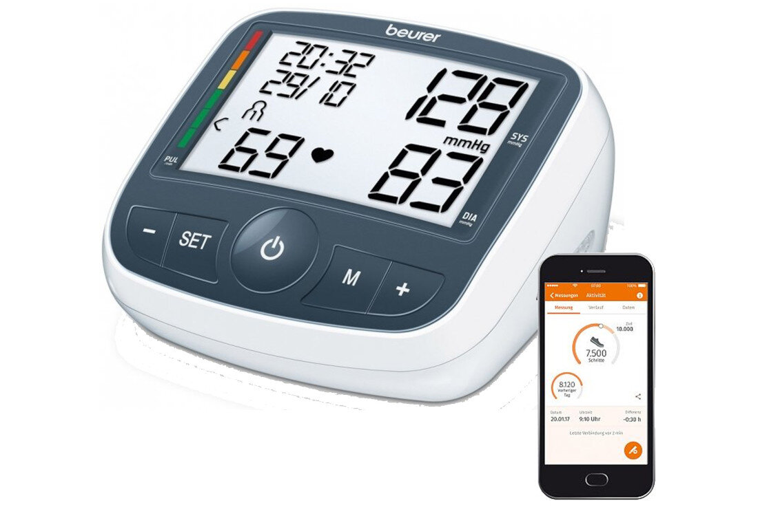 Ciśnieniomierz BEURER BM 40 Biało-szary + zasilacz Bezprzewodowy zapis w aplikacji funkcja Scan & Save aplikacja beurer HealthManager Pro