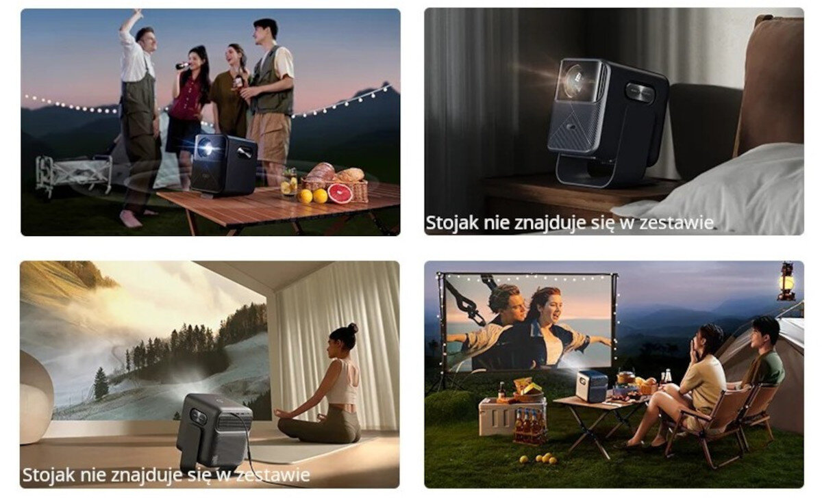 Projektor WANBO Mozart 1 Pro New projekcja 55-120 cali, odległość 1,35-3,3 m, stojak Gimbal 150°, cztery kadry użytkowania projektora