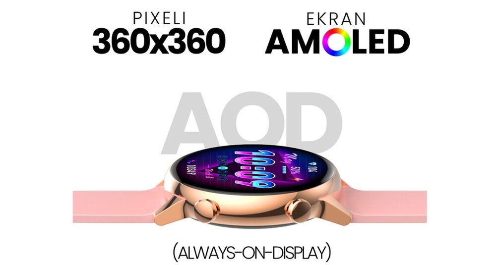 Smartwatch MANTA Alexa mini ekran bateria czujniki zdrowie sport pasek ładowanie pojemność rozdzielczość łączność sterowanie krew puls rozmowy smartfon aplikacja