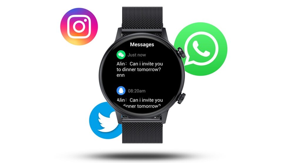 Smartwatch MANTA Alexa mini ekran bateria czujniki zdrowie sport pasek ładowanie pojemność rozdzielczość łączność sterowanie krew puls rozmowy smartfon aplikacja