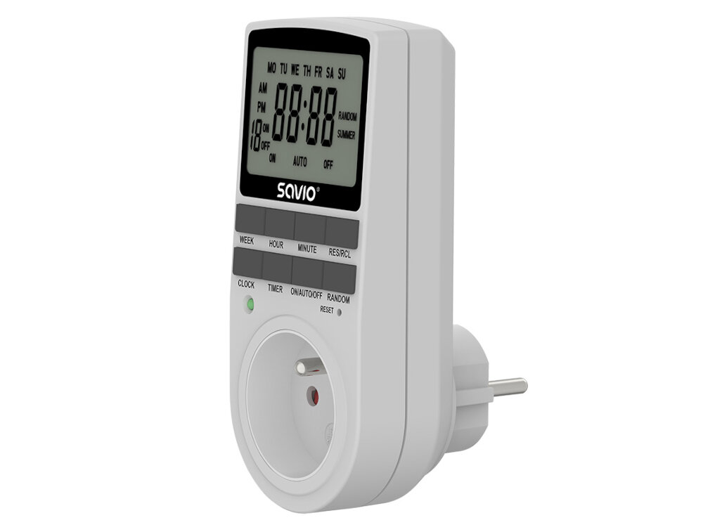 Programator czasowy SAVIO AE-03 10 roznych programow dzialania jednoczesnie maksymalna efektywnosc i oszczednosc dokladnosc na poziomie +/- 1 minuty na miesiac