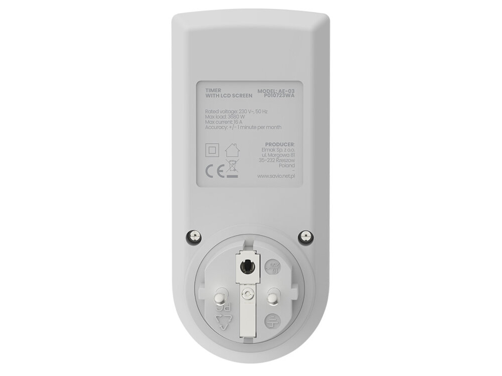 Programator czasowy SAVIO AE-03 kompatybilny z roznymi typami gniazd i wtyczek CEE 7/5 (E) CEE 7/7 (E/F) funkcjonalnosc