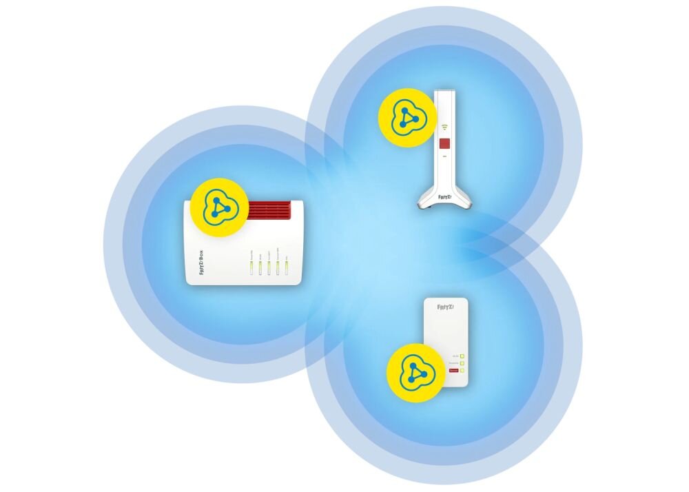 Repeater FRITZ!Box z portem PoE prezentuje złącze sieciowe Ethernet na jasnym tle produktowym