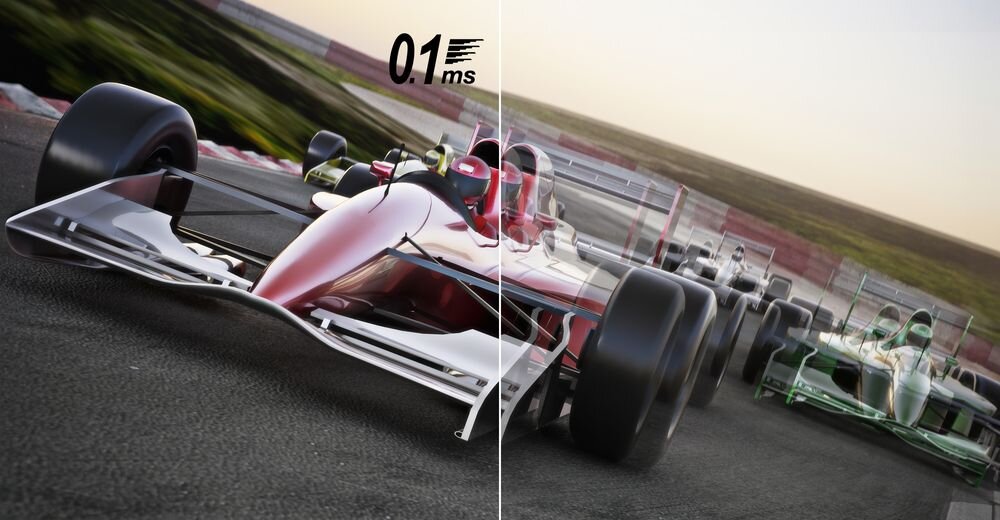 Monitor ACER Predator XB3 XB273UF5BMIIPRZX 27 cali 2560x1440px IPS 360Hz 1 ms [GTG]  prezentacja czasu reakcji wyświetlania porównanie bolid formuły czas reakcji ograniczenie smużenia rozgrywki e-sportowe ostry widok