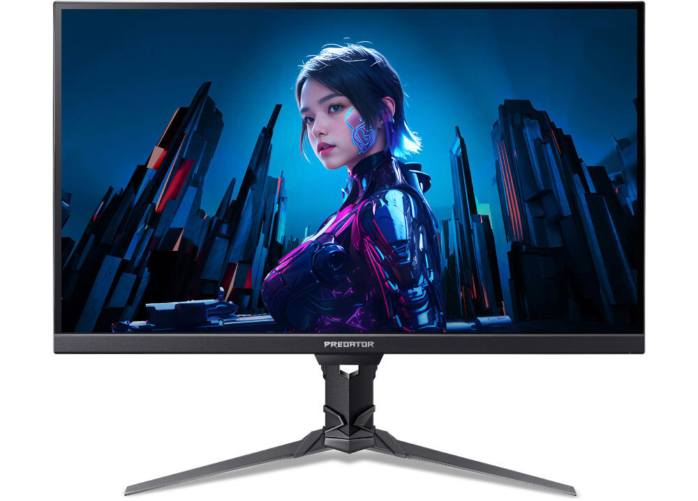 Monitor ACER Predator XB3 XB273UF5BMIIPRZX 27 cali 2560x1440px IPS 360Hz 1 ms [GTG]  prezentacja monitora od przodu na białym tle dwa głośniki 2W bez potrzeby podłączania dodatkowego sprzętu audio