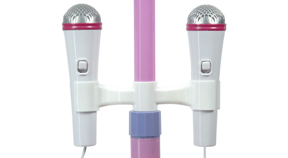 Zestaw karaoke MUSICMATE SingStar MM-SC20-P zasilany trzema bateriami AA 1,5 V dla najmłodszych regulacja wysokości od 45 do 97 cm dwa mikrofony