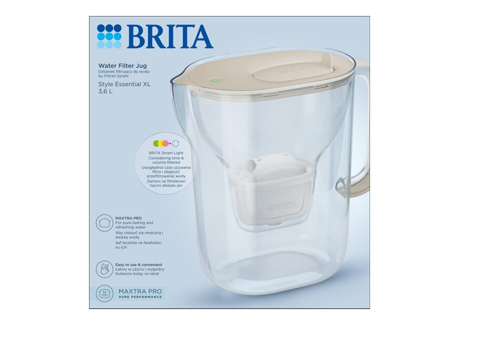 Dzbanek filtrujący BRITA Style Essential XL Piaskowy stonowany wygląd, dopasowana do różnych wnętrz, praktyczny, estetyczny