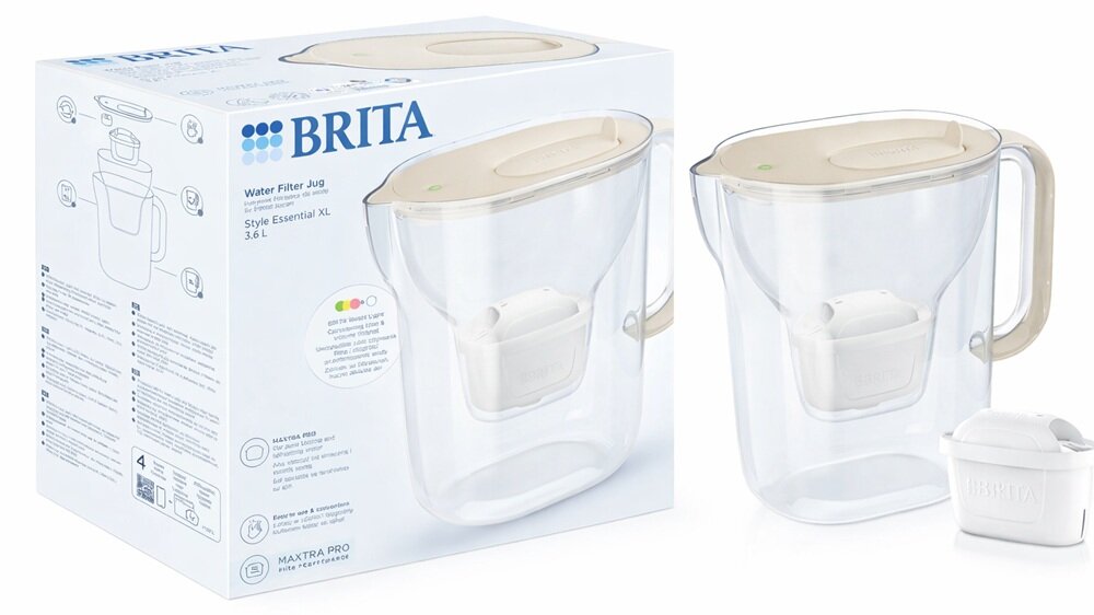 Dzbanek filtrujący BRITA Style Essential XL Piaskowy trzystopniowy proces oczyszczania, usuwa metale ciężkie