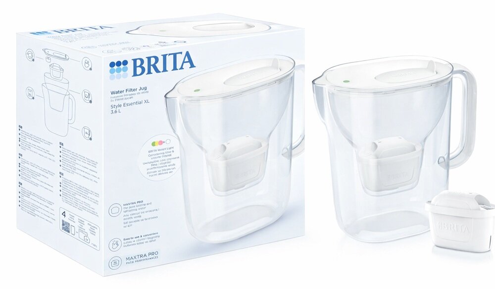 Dzbanek filtrujący BRITA Style Essential XL Biały trzystopniowy proces oczyszczania, usuwa metale ciężkie