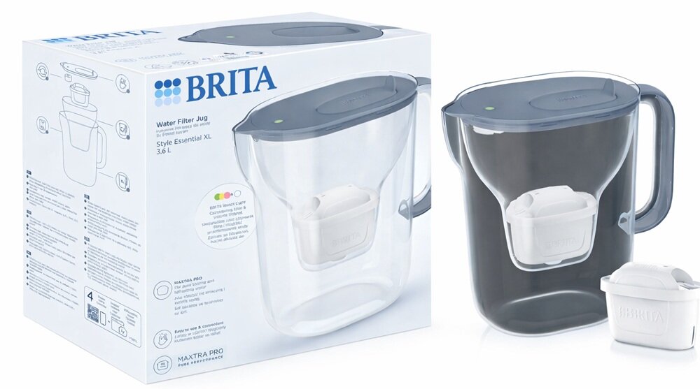 Dzbanek filtrujący BRITA Style Essential XL Grafitowy trzystopniowy proces oczyszczania, usuwa metale ciężkie