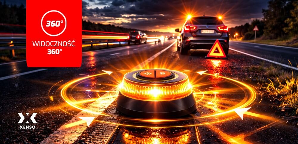 XENSO FR360 emisję światła w zakresie 360° dodatkowo w pionie do około 8° przodu, z tyłu oraz z boków pojazdu Dookólna emisja światła - zakres światła 360°