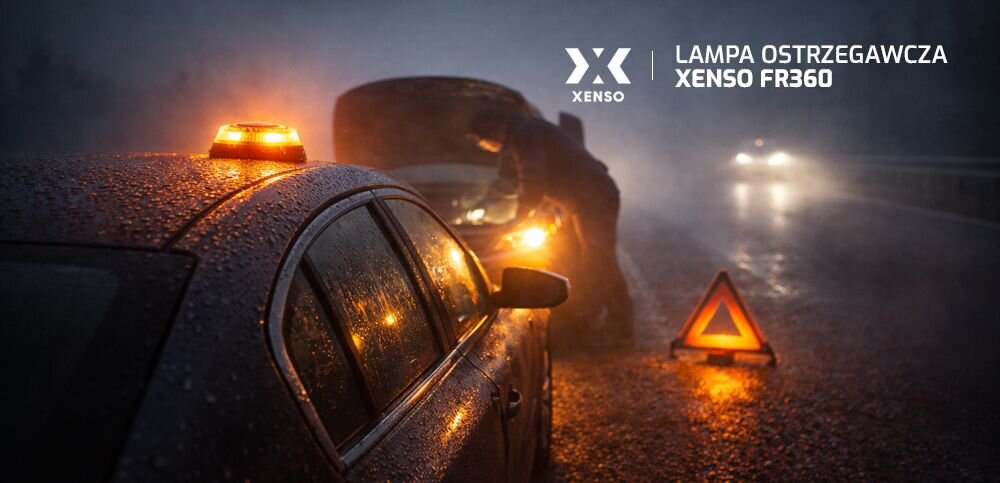 XENSO FR360 XENSO FR360 podczas postoju awaryjnego na poboczu, awarii pojazdu na drodze poza obszarem zabudowanym, zatrzymania w warunkach ograniczonej widoczności podczas wykonywania prac serwisowych - lampa na aucie w awaryjnej sytuacji