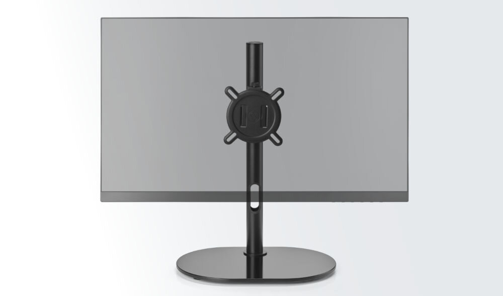 Uchwyt do monitora ONE FOR ALL DM2170 13-32 cali Czarny uchwyt na białym tle z przymocowanym monitorem ergonomia pracy, prawidłowa postawa, ramię monitora, redukcja zmęczenia