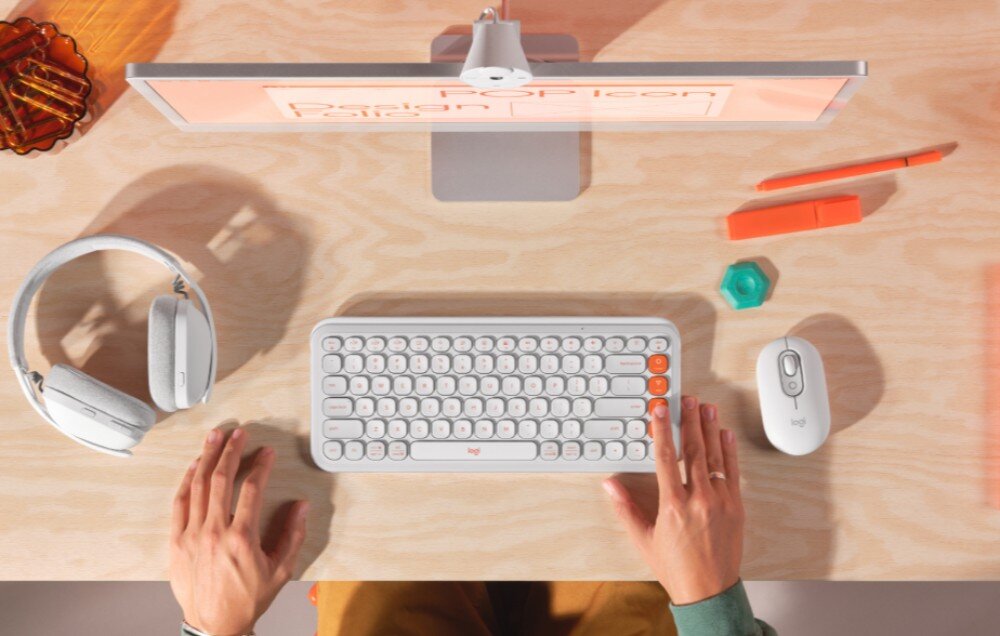 Zestaw LOGITECH POP ICON Combo Off White zasilanie czas działania baterie oszczędzanie baterii