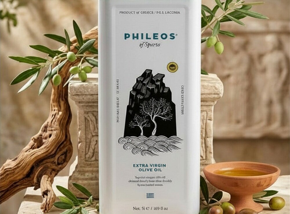 Oliwa z oliwek PHILEOS Phileos of Sparta Extra Virgin 1000 ml lekka puszka, łatwe przechowywanie, ogranicza rozlewanie, porządek i bezpieczeństwo