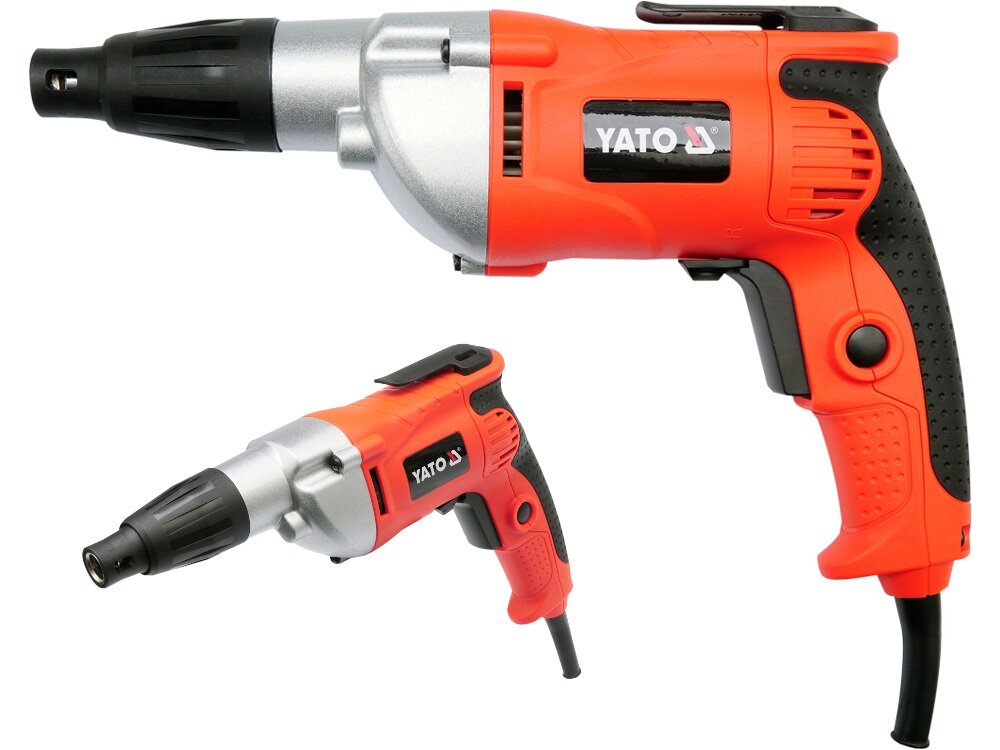Wkrętarka YATO YT-82070 solidny uchwyt kompaktowa ergonomiczna konstrukcja w warunkach domowych pyłoszczelny włącznik płynna regulacja prędkości obrotowej metalowa osłona przekładni precyzyjne sprzęgło
