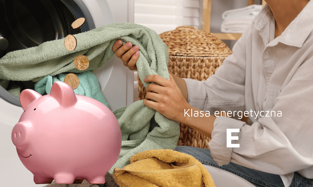 SUSZARKA BEKO XBM3T68239W wizualizacja skarbonka świnka kobieta dłonie ubrania pranie ręczniki monety Oszczędność suszenia ekologia