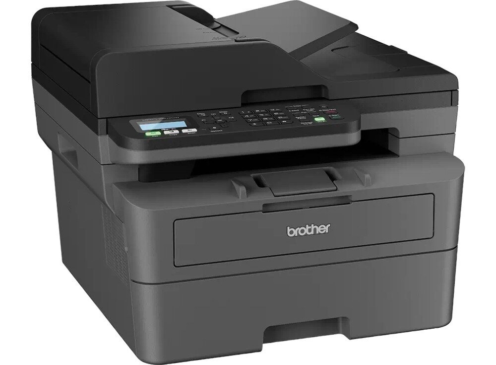 Urządzenie wielofunkcyjne BROTHER MFC-L2802DW urządzenie ustawione pod kątem w prawo na białym tle toner wydajność hałas głośność