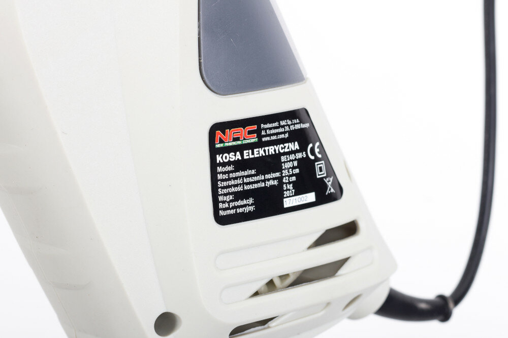 KOSA ELEKTRYCZNA NAC BE140-SW-S silnik moc napiecie obroty