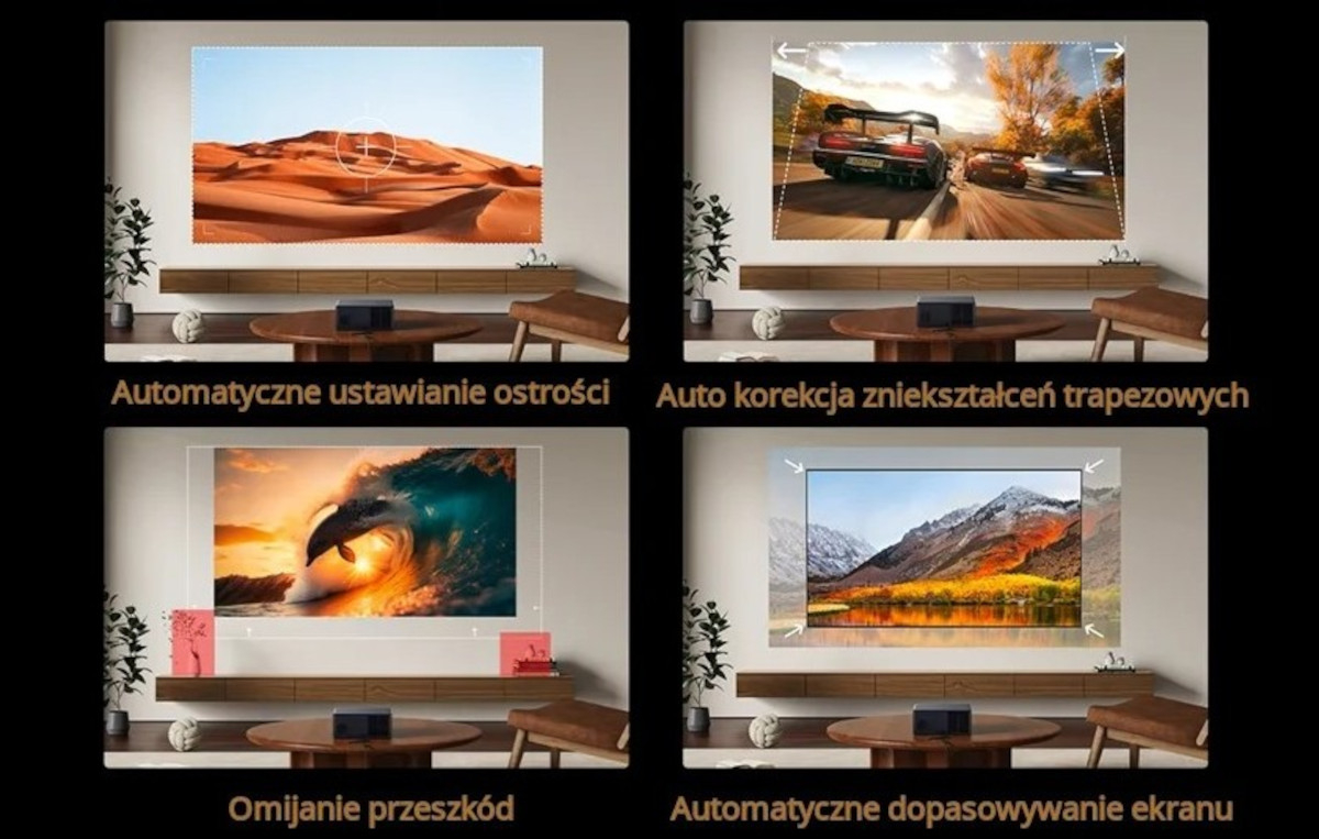 Projektor WANBO X5 Pro New ASA3.0 autofocus automatyczna korekcja obrazu, cztery kadry ustawienia pojektora