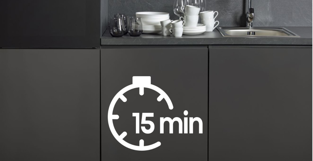 Zmywarka HISENSE HV673B66 zdjęcie lifestyle ikona czas zmywarka zamknięta w zabudowie szybkie zmywanie krótki czas 15 minut