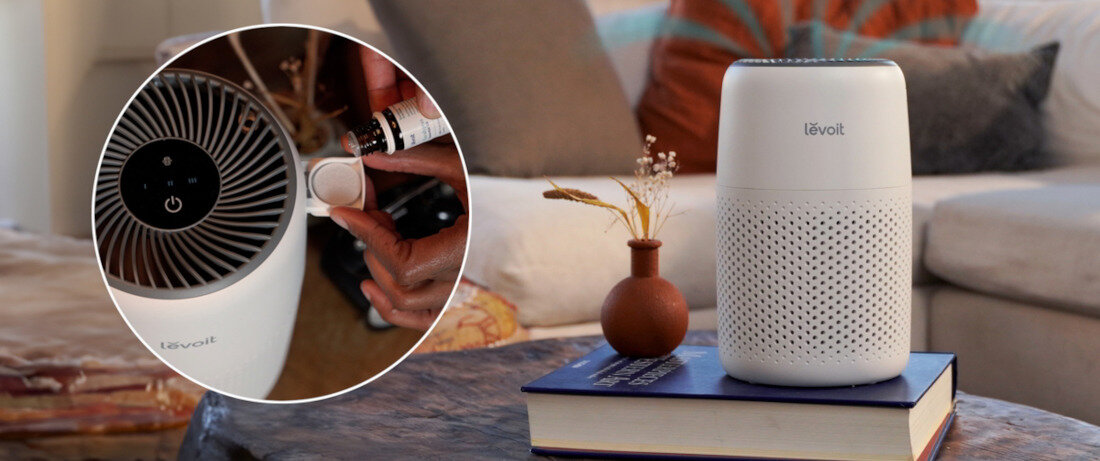 Oczyszczacz powietrza LEVOIT Core Mini wygląd design tło prezentacja wizualizacja Oczyszczanie i aromaterapia