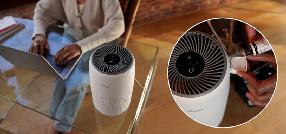 Oczyszczacz powietrza LEVOIT Core Mini Oddychaj i relaksuj się  kilka kropel olejku eterycznego w dedykowanej szufladce Naturalna aromaterapia