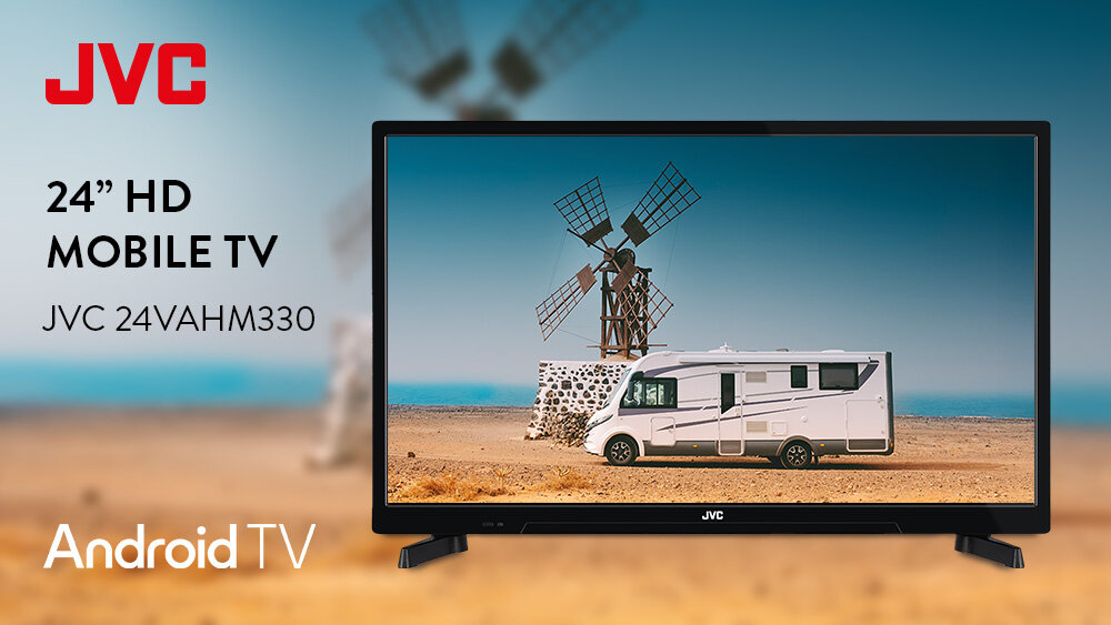 Telewizor JVC LT-24VAHM330 - Przenośny tv na kemping, telewizor na tle plaży