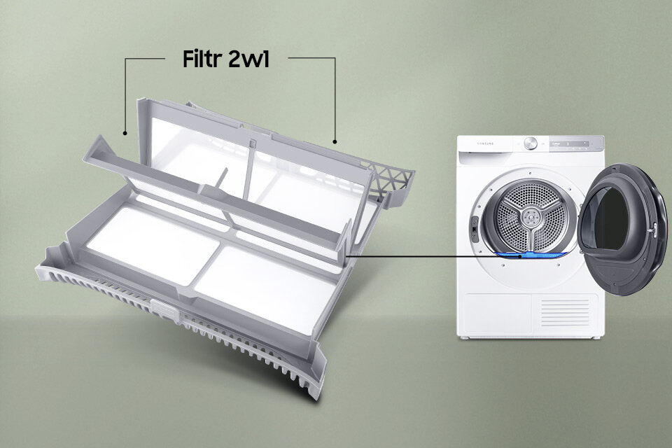 Filtr z podwójną siatką i oznaczone miejsce montażu w suszarce