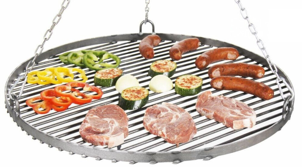 Grill ogniskowy FARMCOOK E00771 PAN 34 alternatywa dla tradycyjnego ogniska prosty mechanizm podnoszenia rusztu dopasowanie stopnia wysmażenia wyjątkowe miejsce do relaksu do spędzania wspólnego czasu z przyjaciółmi
