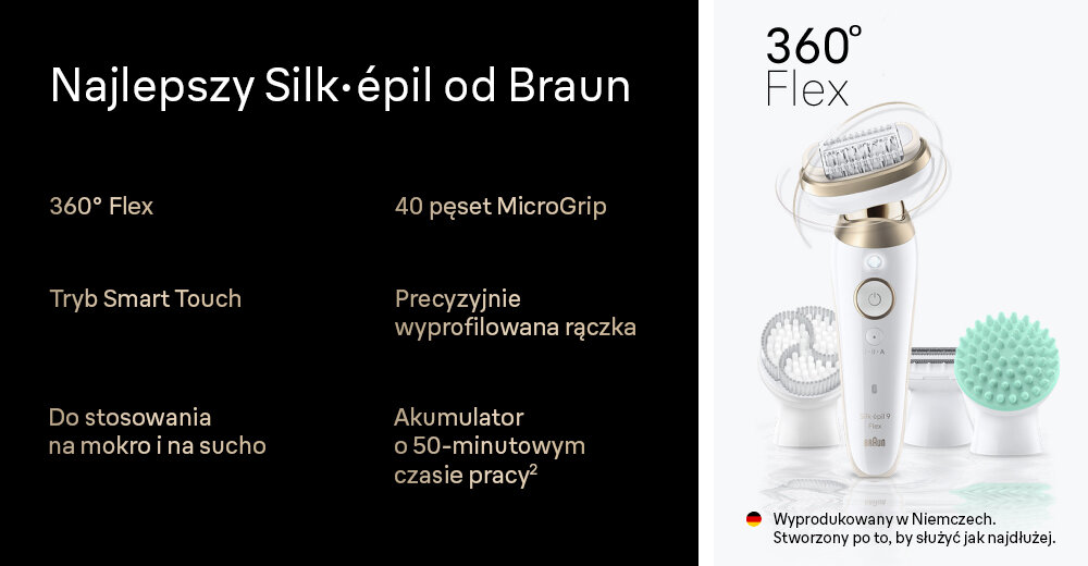 Depilator BRAUN Silk-epil 9 9-481 Flex 360 3D Bikini Nogi dopasowana do kształtów ciała, łatwe przełączanie trybów, bezbolesna depilacja