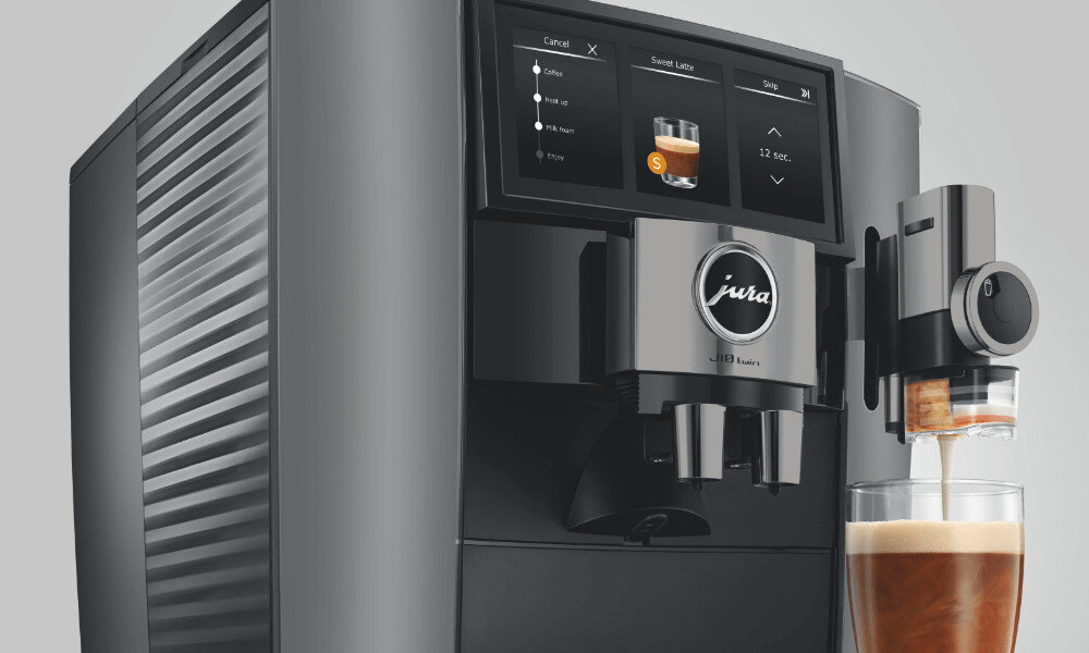 Ekspres JURA J10 Twin Słodka pianka mleczna Funkcja Sweet Foam aromatyzuje piankę mleczną dopasować słodycz i intensywność napoju