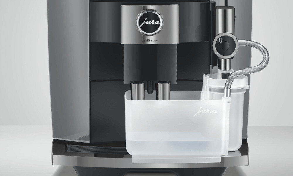 Ekspres JURA J10 Twin programy czyszczeni  wystarczy jedno naciśnięcie przycisku zautomatyzowany cykl czyszczenia samodzielnie przeprowadza cały proces informacja zakończenie