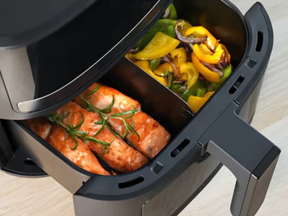 Air Fryer Frytkownica beztłuszczowa MOZANO Slide 5L praktyczny separator, dwa danie jednocześnie, bez mieszania smaków