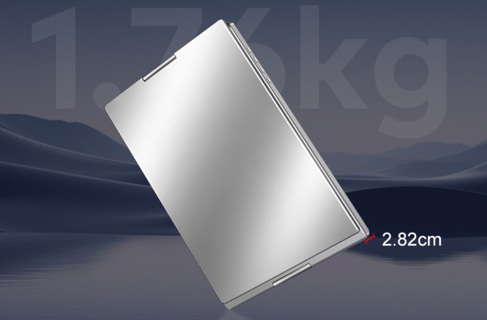 Monitor EXTRALINK Smart Life S880 Metalowa obudowa ekranu na tle krajobrazu z zaznaczoną grubością 2,82 cm, waga, wielkość, wykonanie