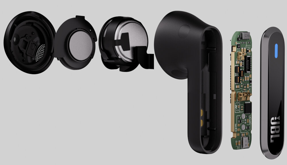 Słuchawki douszne JBL Live Flex brzmienie przetworniki personalizacja muzyka redukcja szumu czas pracy czas działania jakość obudowa wytrzymałość aplikacja połączenie wielopunktowe szybkie parowanie zestaw